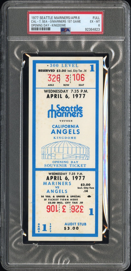 1977 Seattle Mariners MLB Full Ticket 1st Game Opening Day vs ANGELS April 6, 1977 PSA 6