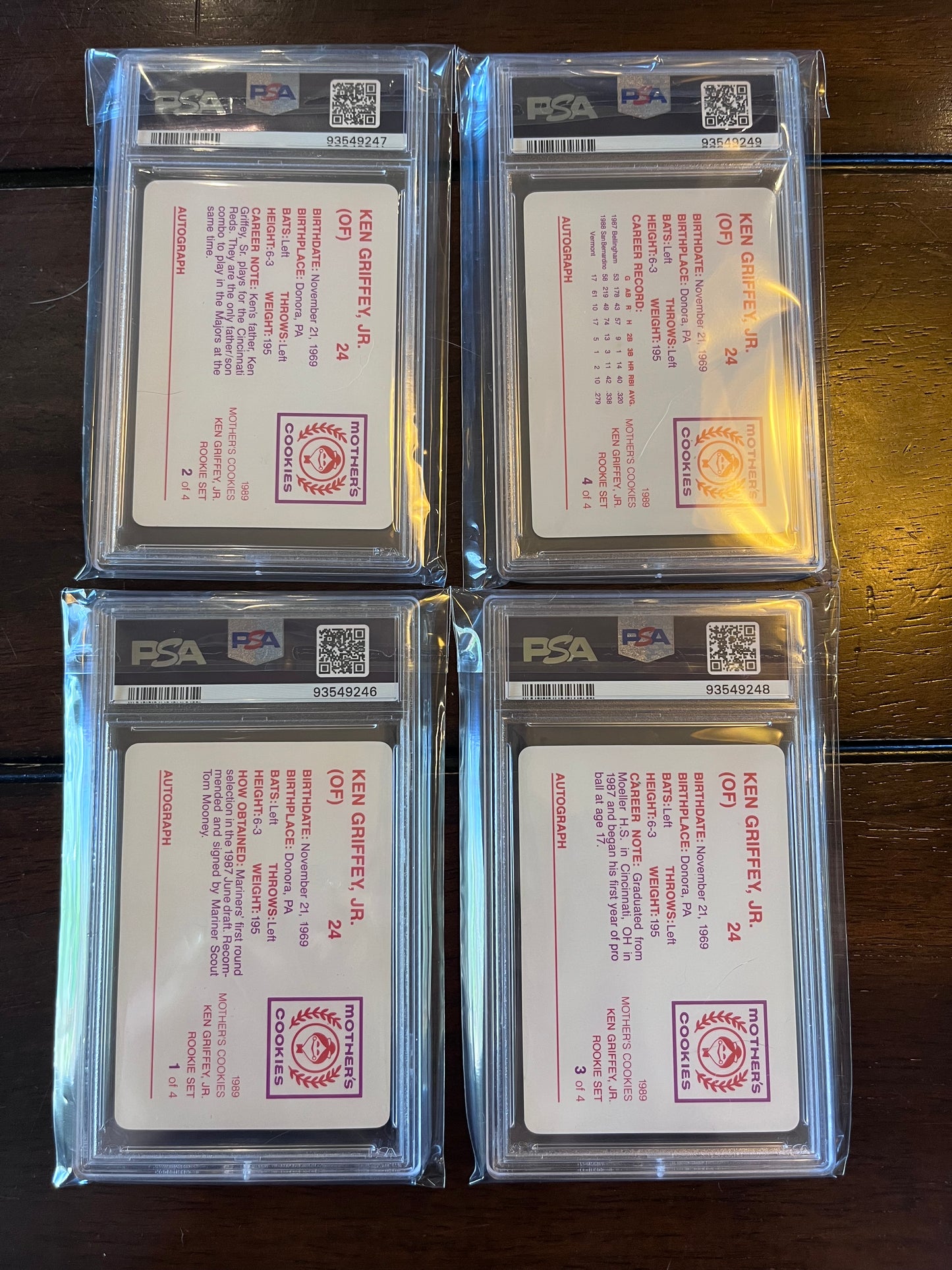 1989 Mothers Cookies Ken Griffey Jr. Set - PSA Graded SET OF 4 RARE ROOKIE